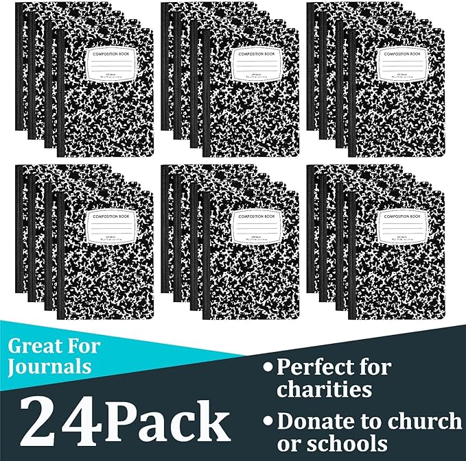 ENVO Composition Notebooks, College Ruled Composition Notebook, Black Marble Covers Composition Notebook, 100 sheets (24 Pack, College Ruled)