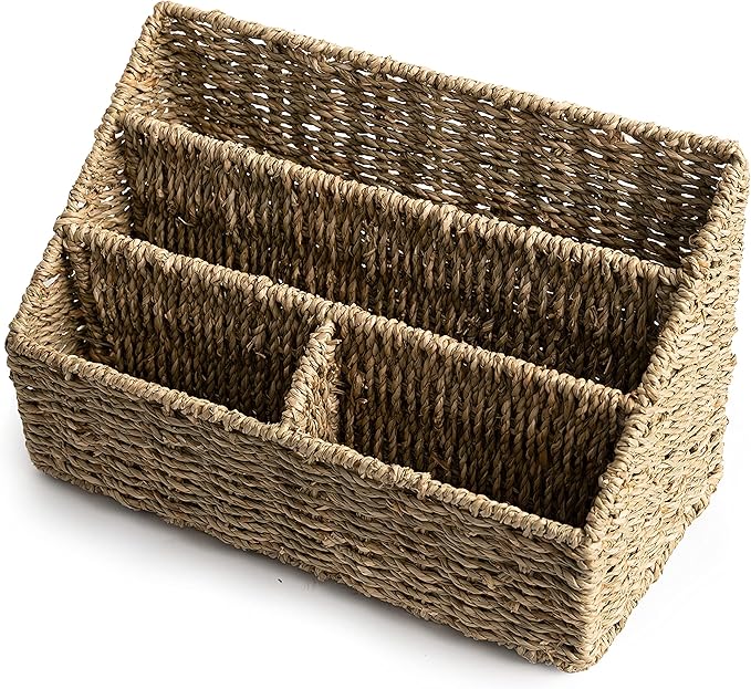 KOLWOVEN Magazine Display Holder- Mail Organizer Countertop- Mail Holder l Bill Sorter Organizer For Desk And Home Boho Rack Storage Organizer