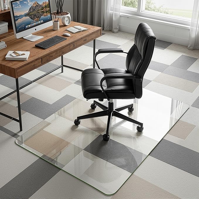 Homsion 36"x48" Tempered Glass Office Chair Mat for Carpet & Hardwood Floor, 1/6" Thick Clear Floor Protector Desk Chair Mat with Rounded and Polished Edges