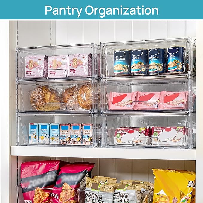 Vtopmart 2 Pack Large Stackable Storage Drawers,Easily Assemble Clear Acrylic Bathroom Closet Undersink Organizers,Plastic Storage Bins for Cabinet,Kitchen Pantry,Medicine Organization