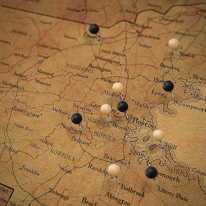 Conquest Maps Push Pin Massachusetts Map Board - With Push Pins to Mark Massachusetts Travels - Handmade in Ohio, USA - Design: Golden Aged