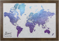 Canvas - Personalized Vibrant Violet World Push Pin Travel Map with Rustic Brown Frame