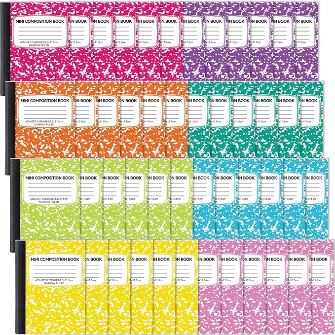UZLU 48 Pack Mini Composition Notebooks Bulk, Cute Composition Books, Narrow Ruled Small Pocket Notebook for Students College Office, Pocket Sized Marble Journal, 8 Colors 4.5" x 3.25", 60 Sheets
