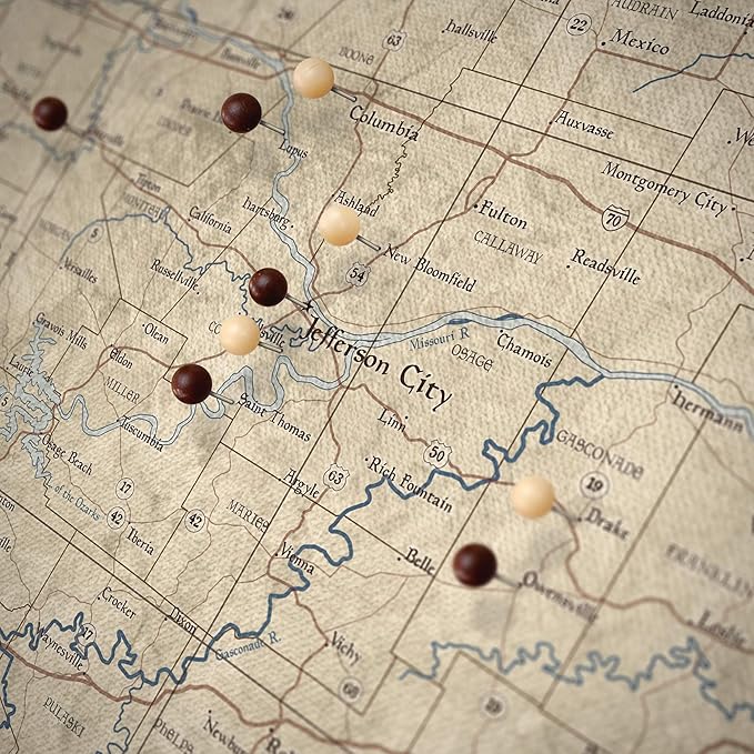 Push Pin Missouri Map Board - With Push Pins to Mark Missouri Travel - Handmade in Ohio, USA - Design: Rustic Vintage