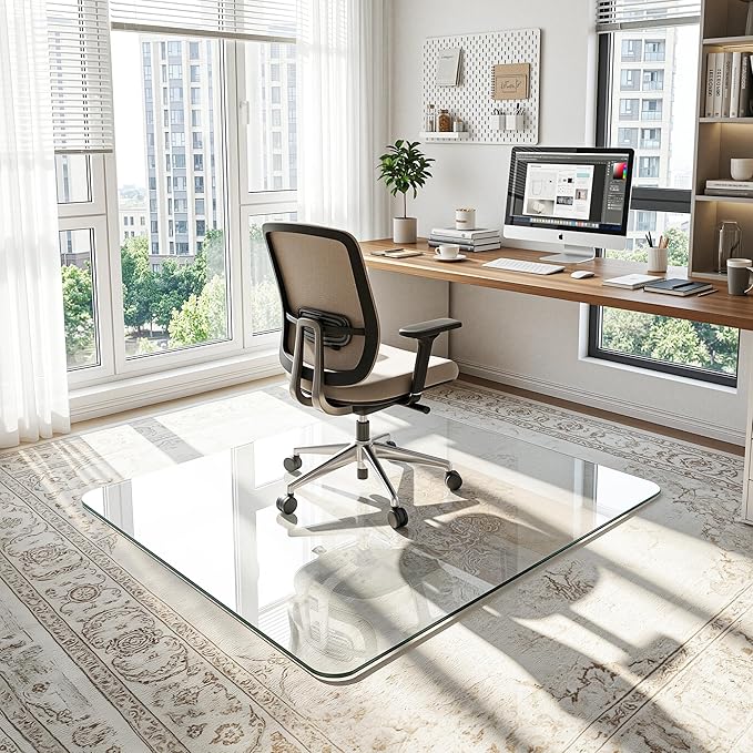 Antok Tempered Glass Chair Mat, 45"x45" Office Chair Mat for Carpet & Hardwood Floors, Heavy Duty 1/5" Desk Chair Mat for Smooth Rolling at Home or Office
