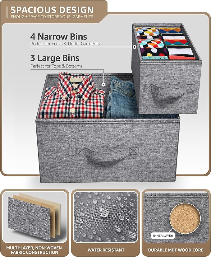 Sorbus Dresser with 7 Drawers - Chest Organizer Tower Unit with Steel Frame, Wood Top, Easy Pull Fabric Bins - Storage Furniture for Bedroom, Hallway, Closet & Office Organization