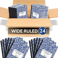EPI 24 Pack - Blue Marble Composition Notebook - Wide Ruled 200 Page Note Book - 9.75 x 7.5 Inch Hardcover Journal with Sewn Binding for Secure Pages - Classroom Back To School Supplies