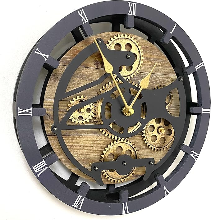 The Gears Clock Desk Clock 10 inches with Real Moving Gears Convertible into Wall Clock (Gold Antique)