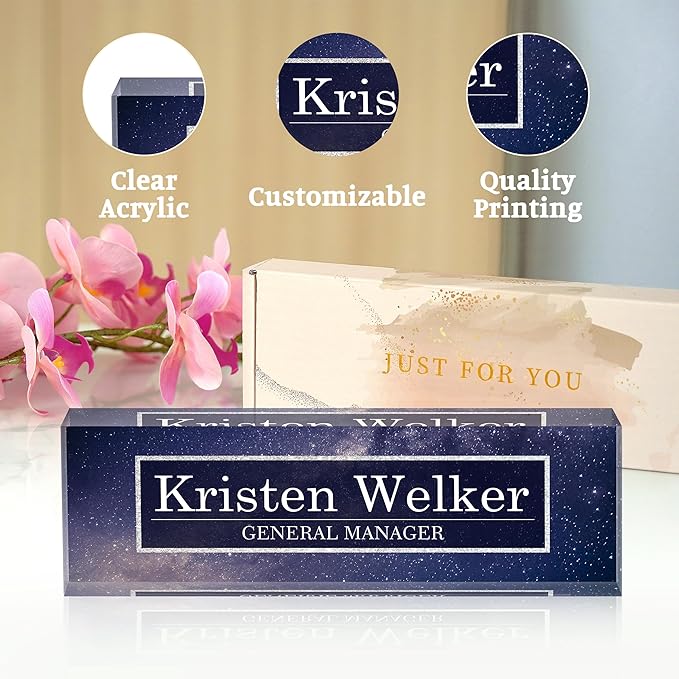 Personalized Name Plates for Office - Gifts for Teacher, Boss, Employee Appreciation - Office Desk Decor (Night Sky)
