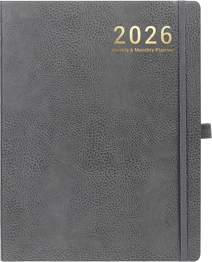 2026 Planner - 2026 Planner Weekly and Monthly, Jan. 2026 - Dec. 2026, 8.5" x 11", Leather Cover Planners with Thick Paper, Back Pocket with Notes Pages - Grey