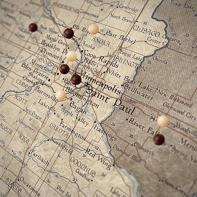 Push Pin Minnesota Map Board - With Push Pins to Mark Minnesota Travel - Handmade in Ohio, USA - Design: Rustic Vintage