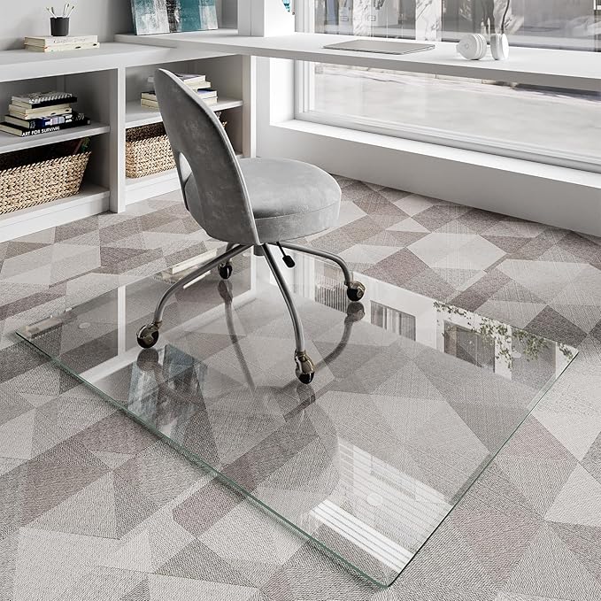 Koonmi Glass Chair Mat for Carpet, 36"x48" Tempered Glass Office Chair Mat, Glass Floor Mats with Rounded and Polished Edges, Desk Chair Mats with 4 Anti-Slip Pads for Hardwood Floor, Carpet