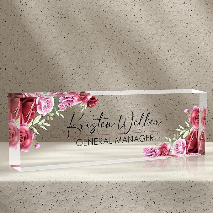 Personalized Name Plates for Office - Gifts for Teacher, Boss, Employee Appreciation - Office Desk Decor (Rosy)