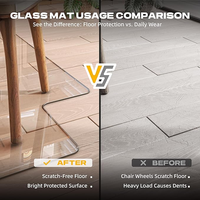 [Tempered Glass] 55“x48” Irregular Glass Chair Mat with Polished Edge Clear Office Chair Mat, Glides Smoothly, Suitable for Carpet or Hardwood Floors
