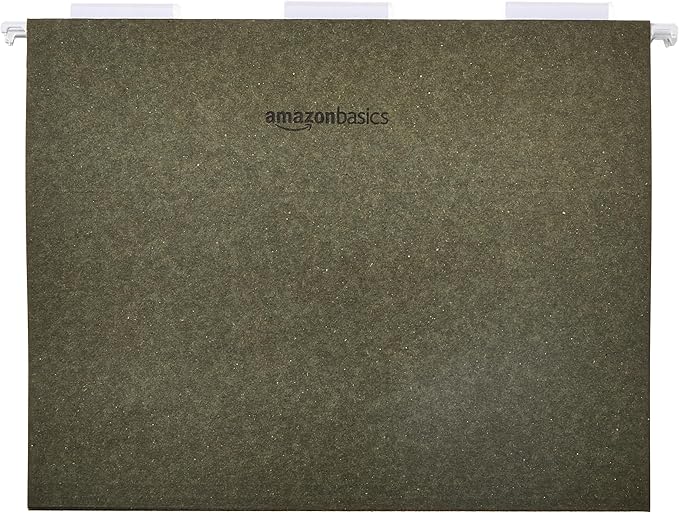 Amazon Basics Hanging File Folders, 1/5-Cut Tabs, Letter Size, Standard Green, 50 Count per Box