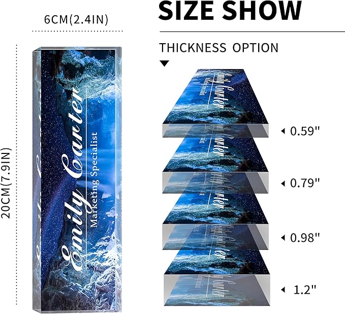 Custom Desk Name Plate Personalized, Acrylic Name Plates for Desk, Office Decor Personalized Gifts for Teacher Coworkers Boss Nurse (Glittering Blue Sea)