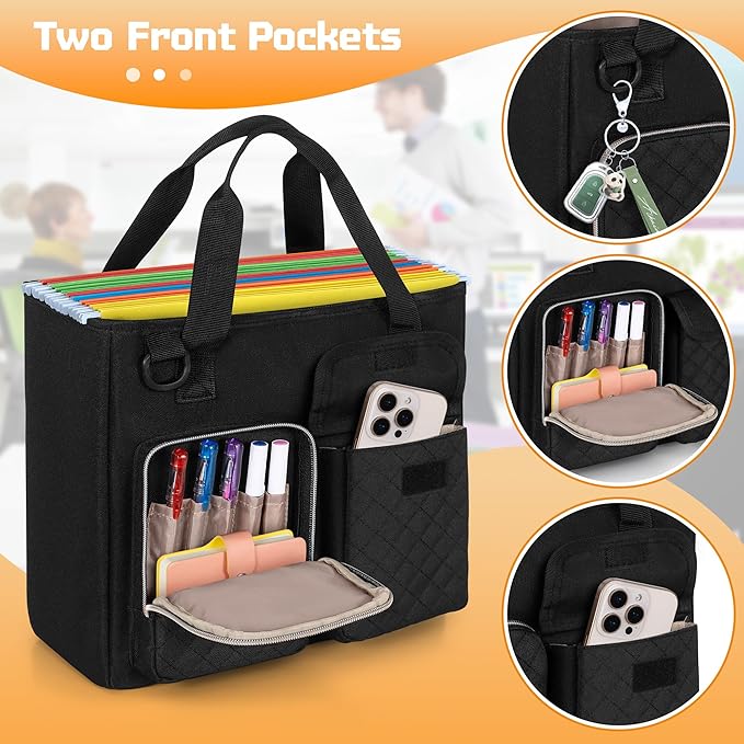 LUXJA Vertical File Organizer for Letter Size Hanging File Folder, Portable Document Organizer with Tablet Pocket (Up to 12.9 in), Bag Only, Black