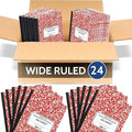 EPI 24 Pack - Red Marble Composition Notebook - Wide Ruled 200 Page Note Book - 9.75 x 7.5 Inch Hardcover Journal with Sewn Binding for Secure Pages - Classroom Back To School Supplies