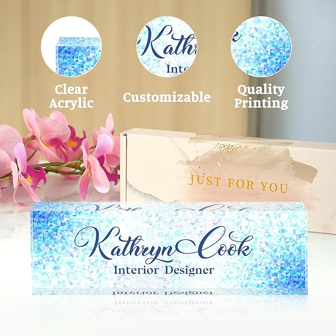 Personalized Desk Name Plate - Blue Diamonds, Office Decor Gift for Teacher, Boss, Employee Appreciation