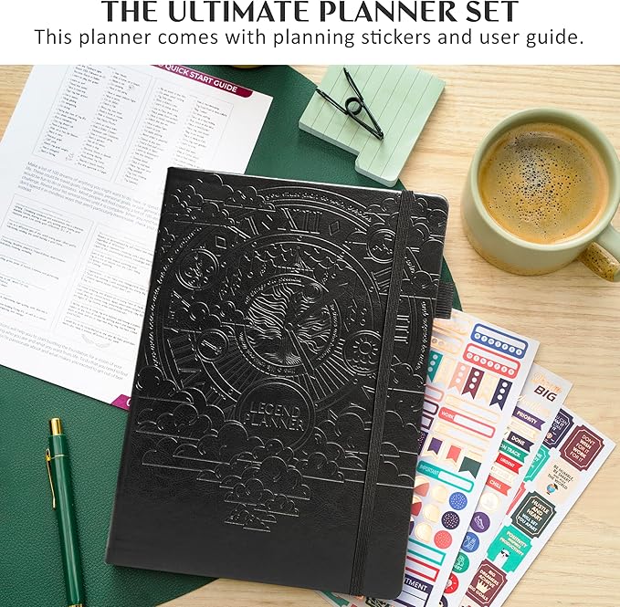 Legend Planner PRO Dated Jan 2026-Jan 2027 – Deluxe Weekly & Daily Organizer with Time Slots. Appointment Book Journal for Work & Time Management, A4 Hardcover (Black)