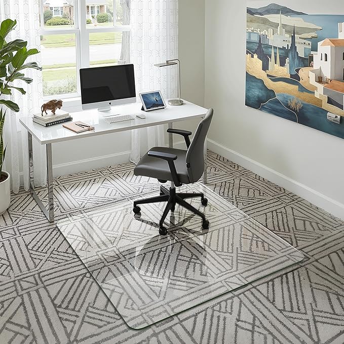 Homsion 45"x45" Tempered Glass Office Chair Mat for Carpet & Hardwood Floor, 1/5" Thick Clear Floor Protector Desk Chair Mat with Rounded and Polished Edges