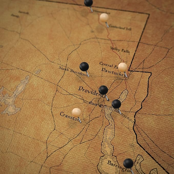 Conquest Maps Push Pin Rhode Island Map Board - With Push Pins to Mark Rhode Island Travels - Handmade in Ohio, USA - Design: Golden Aged