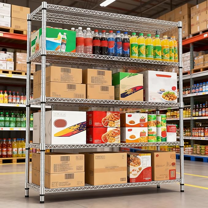 5 Tiers Shelf 3300 lbs Steel Storage Shelving Utility Shelving Unit Steel Organizer Wire Rack for Home,Kitchen,Office,Garage Chrome 17.7" D x 47.2" W x 70.3" H