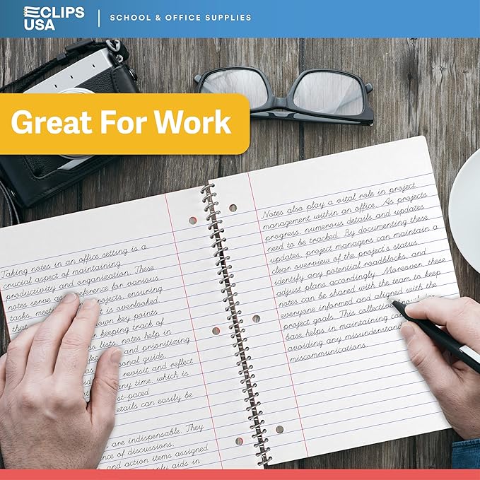 Spiral Notebook Wide Ruled Notebooks 70 Sheets Single Subject Notebooks Bulk 6 Color Assortment 3 Hole Perforated Sheets (24 Pack Wide Ruled)