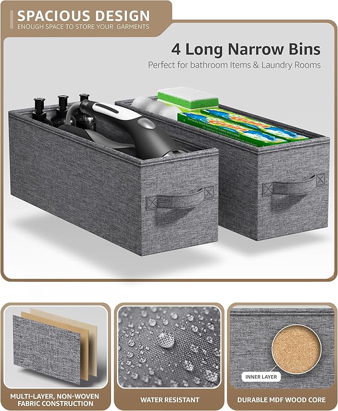 Sorbus Narrow Dresser with 4 Drawers - Vertical Slim Storage Chest of Drawers with Steel Frame, Wood Top & Easy Pull Fabric Bins for Small Spaces, Closets, Bedroom, Bathroom & Laundry (White/Gray)