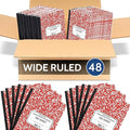 EPI 48 Pack - Red Marble Composition Notebook - Wide Ruled 200 Page Note Book - 9.75 x 7.5 Inch Hardcover Journal with Sewn Binding for Secure Pages - Classroom Back To School Supplies