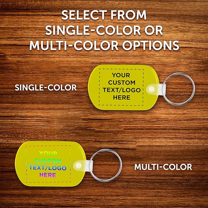 DISCOUNT PROMOS Tag Soft Plastic Keychains - 100 pack - Customizable Text, Logo - Small Key Tag Chain For Staying Organized - Rubber Key Ring Keychain – Yellow