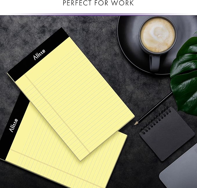 Alitte 5x8 Small Notebooks – 12 Pack Narrow Ruled, Yellow Perforated Note Pads with 50 Sheets Per Notepad, (No Ink Bleeding) Ideal Legal Pads for Writing, Note Taking, Home, Office, School