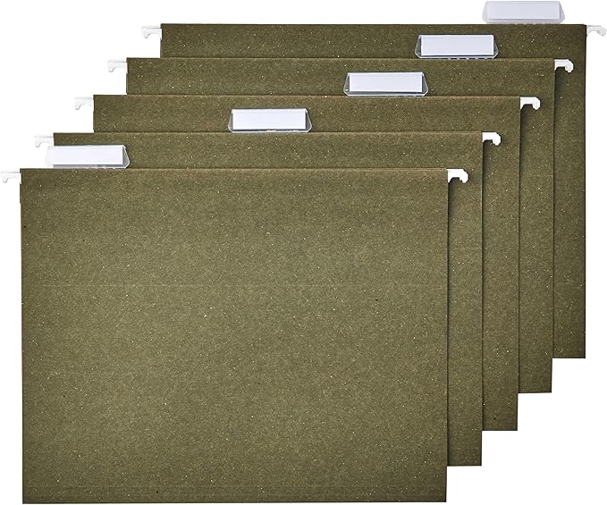 Amazon Basics Hanging File Folders, 1/5-Cut Tabs, Letter Size, Standard Green, 50 Count per Box