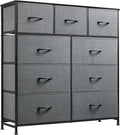 WLIVE 9-Drawer Dresser, Fabric Storage Tower for Bedroom, Hallway, Entryway, Closet, Tall Chest Organizer Unit with Fabric Bins, Steel Frame, Wood Top, Easy Pull Handle, Dark Grey