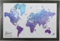 Canvas - Personalized Vibrant Violet World Push Pin Travel Map with Rustic Black Frame