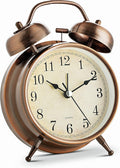 Bernhard Products Analog Alarm Clock Twin Bell Retro Vintage Copper Metal 4" Extra Loud Quartz Battery Operated with Backlight for Bedside Table Silent Non-Ticking Old fashioned Decorative Desk Clocks