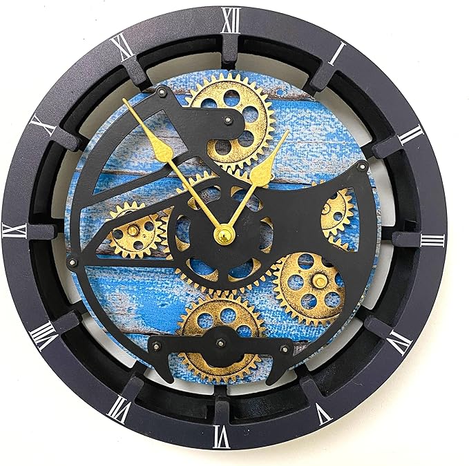 The Gears Clock Desk Clock 10 inches with Real Moving Gears Convertible into Wall Clock (Ocean Blue)