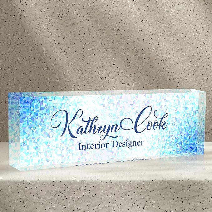 Personalized Desk Name Plate - Blue Diamonds, Office Decor Gift for Teacher, Boss, Employee Appreciation