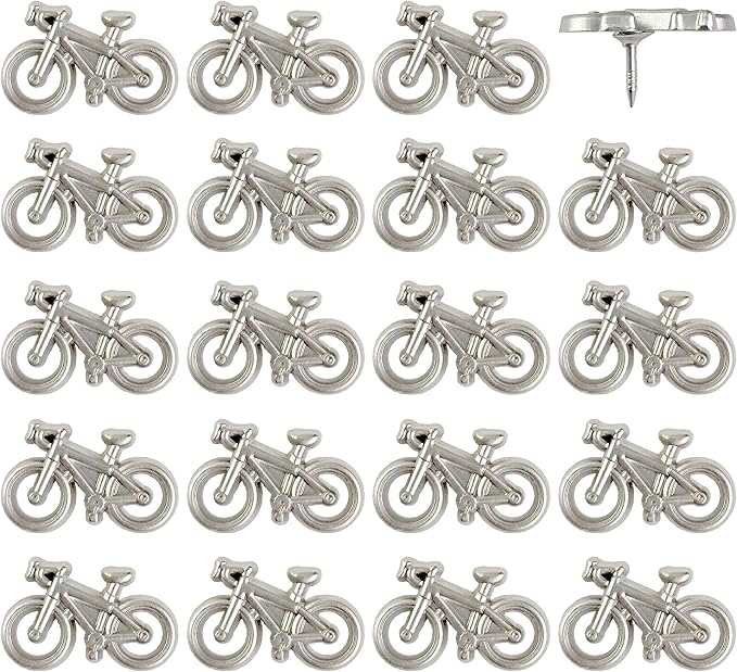 Bicycle Push Pins - Silver Metal Bike Pins - for Cork Board, Maps, or Lapel Pin Use - Designed in USA - Set of 20