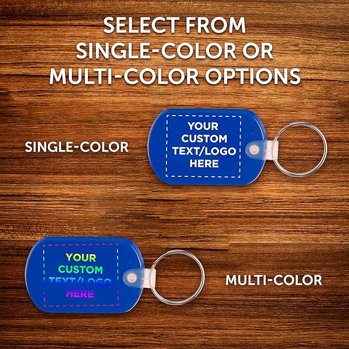 DISCOUNT PROMOS Tag Soft Plastic Keychains - 50 pack - Customizable Text, Logo - Small Key Tag Chain For Staying Organized - Rubber Key Ring Keychain – Blue