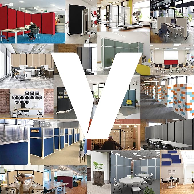 Versare Workstation Partition | Portable Wall Divider | Modern Office Cubicle | Free Standing Privacy Screen | Flexible Work Space | 66" x 70" W/Window, Red Fabric Panels
