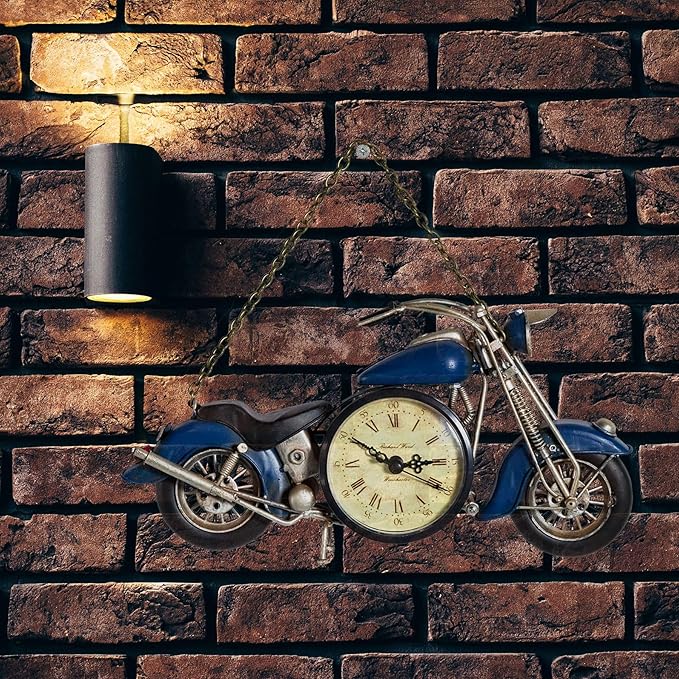 YCHTEWY-Vintage Metal Motorcycle Wall Clock - Battery Operated, Unique Home & Office Decor Gift, Stylish Art Deco Design(B)