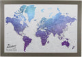 Canvas - Personalized Vibrant Violet World Push Pin Travel Map with Barnwood Gray Frame