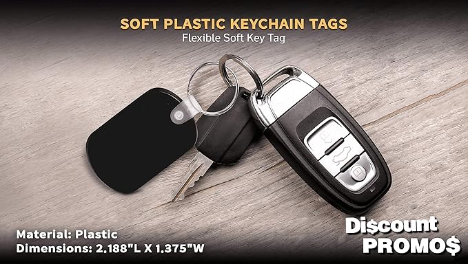 Tag Soft Plastic Keychains - 10 pack - Small Key Tag Chain For Staying Organized - Rubber Key Ring Keychain – Black