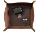 USA Handmade Premium Leather Valet Tray, Folds Flat! Dice Rolling Basket and Organizer with Brass Rivets (Brown Gold, Medium)