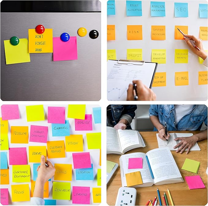 Woswel Sticky Notes 3 x 3 in, 60 Pads, 85 Sheets/Pad, 6 Bright Colors, Self-Stick Notes, Easy to Post for Home, Office, School