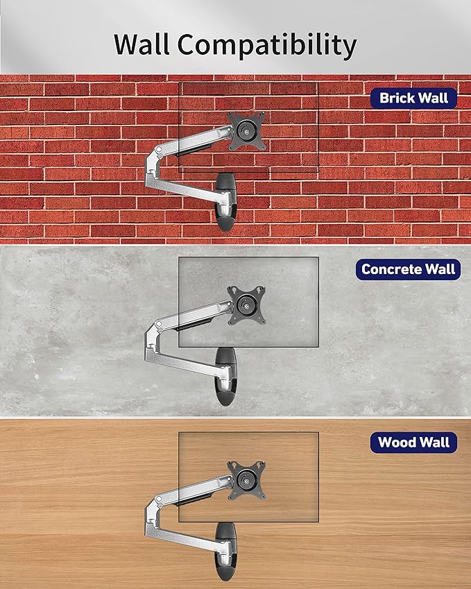 Monitor Wall Mount for Flat or Curved Screens up to 38" Within 25 lbs, Full Motion Adjustable Monitor Arm Wall Mount with Cable Management, VESA 75x75/100x100mm, Silver