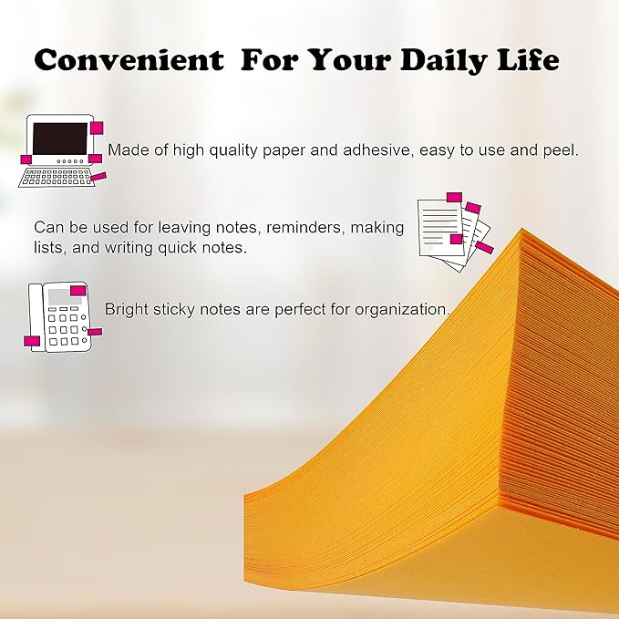 Woswel Sticky Notes 3 x 3 in, 60 Pads, 85 Sheets/Pad, 6 Bright Colors, Self-Stick Notes, Easy to Post for Home, Office, School