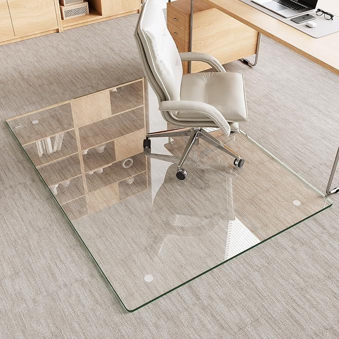 Tempered Glass Chair Mat for Carpet & Hard Floor, 36"x46" Office Chair Mat - Heavy Duty & Scratch Resistant, Non-Slip Pads, Rounded Corners & Polished Edges