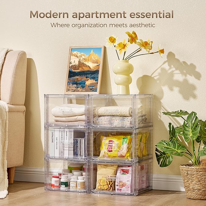 Vtopmart 2 Pack 18QT Clear Stackable Storage Drawers,Easily Assemble Closet Organizers,Plastic Storage Bins for Bathroom,Cabinet,Kitchen Pantry,Under Sink Organization(Medium)